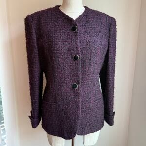 Jones New York Petite Mohair Wool Blend Jacket – Purple Black – Size 12P